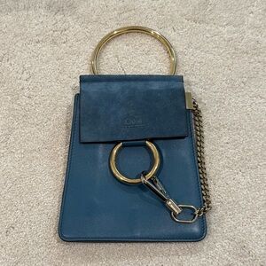 Chloé blue suede leather Faye bracelet bag clutch handbag purse